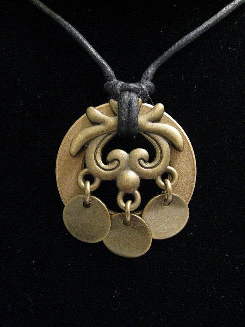 urban artifact necklace - bronze washer, three brass discs, brass jewelry component