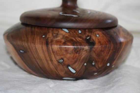 Walnut Lidded Jar with Turquoise Inlay