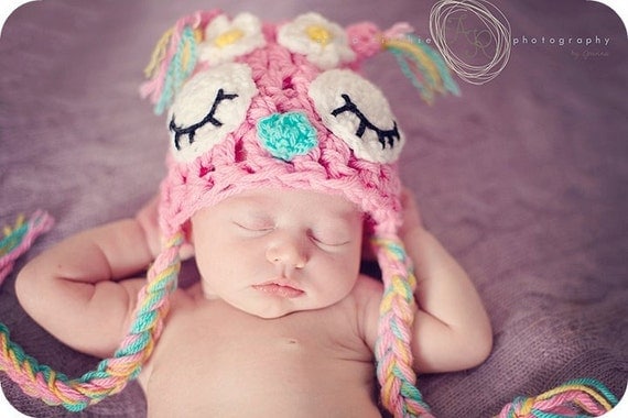 newborn upto 1 years Daisy flower Owl Hat made to order  photography prop or great gift.