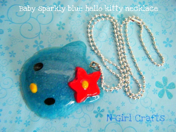 Sparkly Blue Hello kitty resin necklace