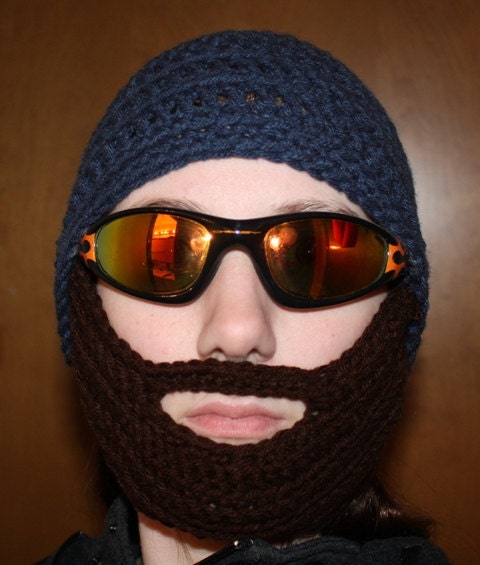 Handmade Crochet Beard Hat Beanie for Teen Adult Blue face warmer mask
