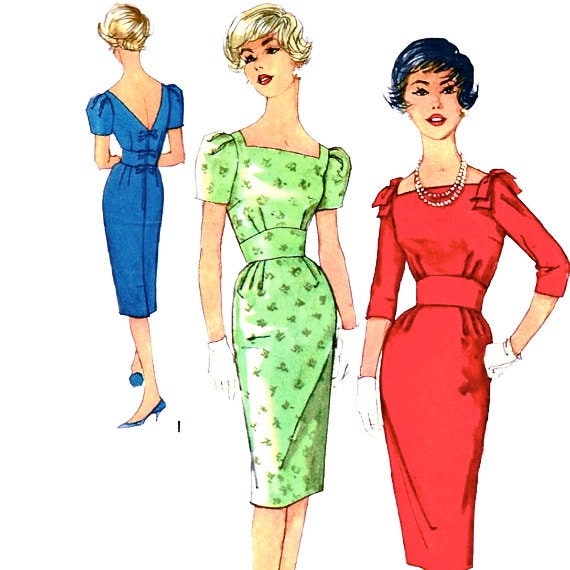 Simplicity 3184 Vintage 60s Deep V Back Cocktail Dress Pattern Size 15 Bust 35