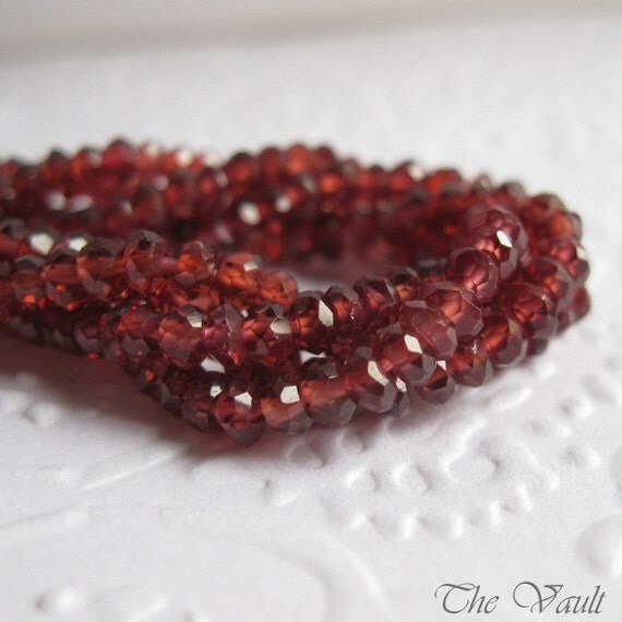 Soft Red Garnet faceted rondelles, 3mm, half strand
