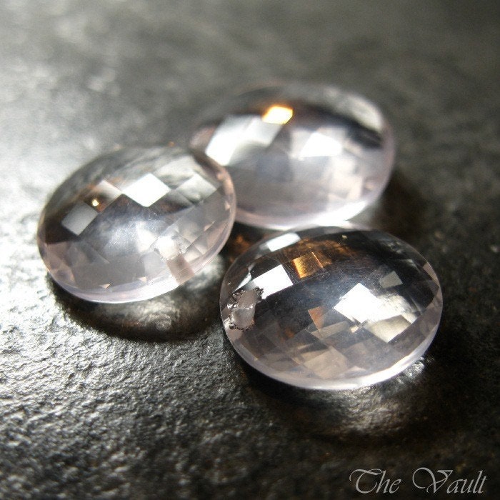 Rose Quartz 12-14mm Checkerboard coin trio - one only