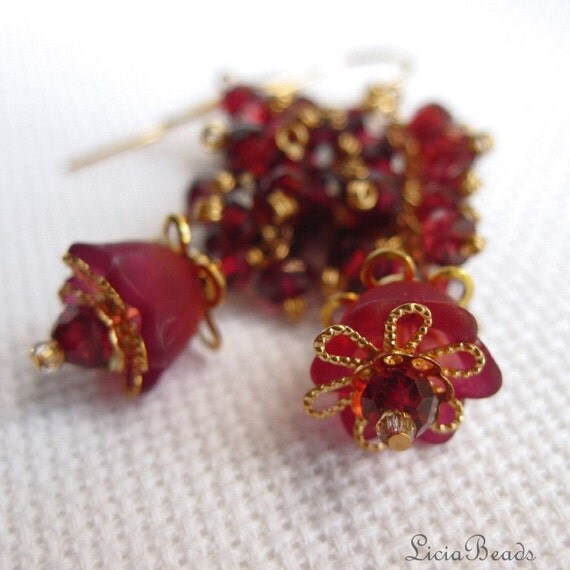 Pomegranite Cluster - Garnet gemstone floral earrings