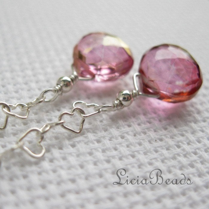 Love and Adornment - Pink Mystic Quartz gemstones on a sterling heart chain