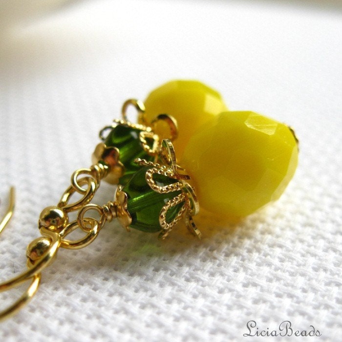 Tropical Harvest, glass and gold earrings