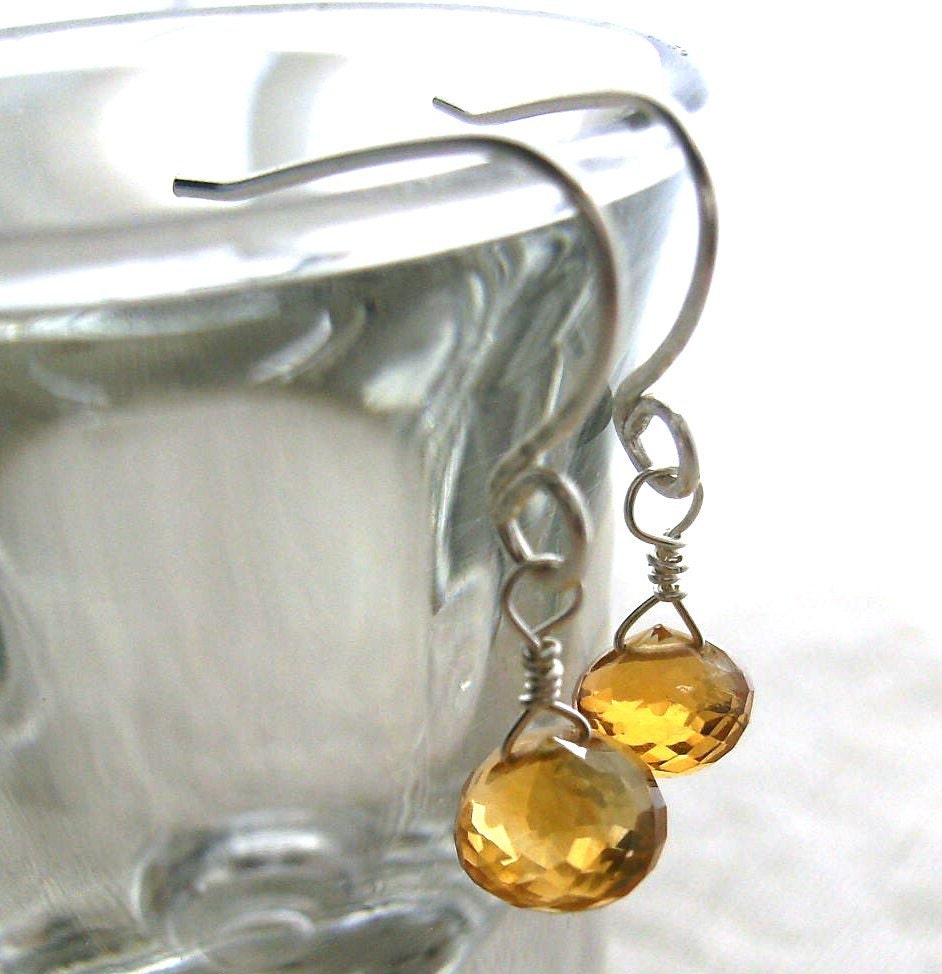 Citrine Earrings in Sterling Silver - Faceted Citrine Briolettes - November Birthstone