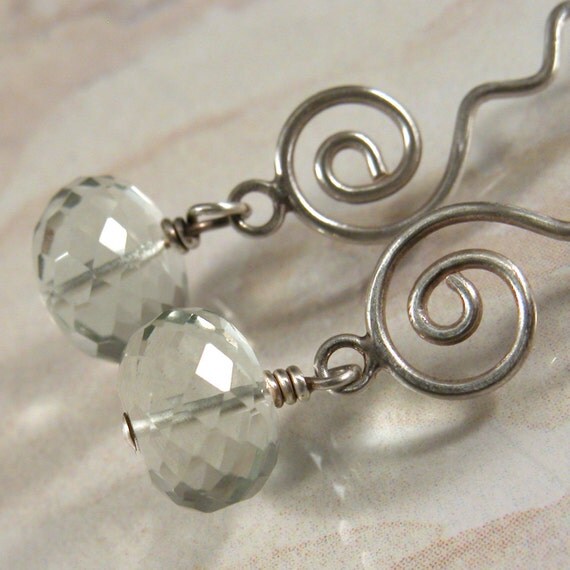 AAA Green Amethyst and Sterling Silver Earrings - Dew Drops