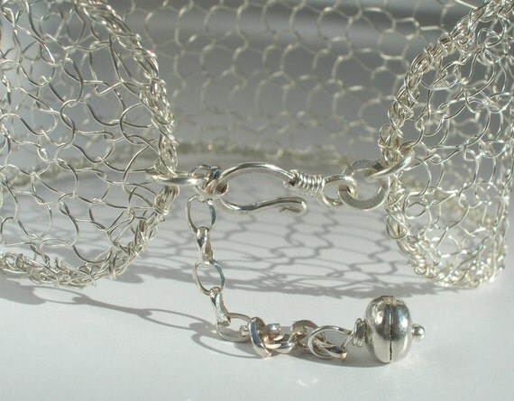 Fine Silver Wire Knit Mesh Cuff Bracelet