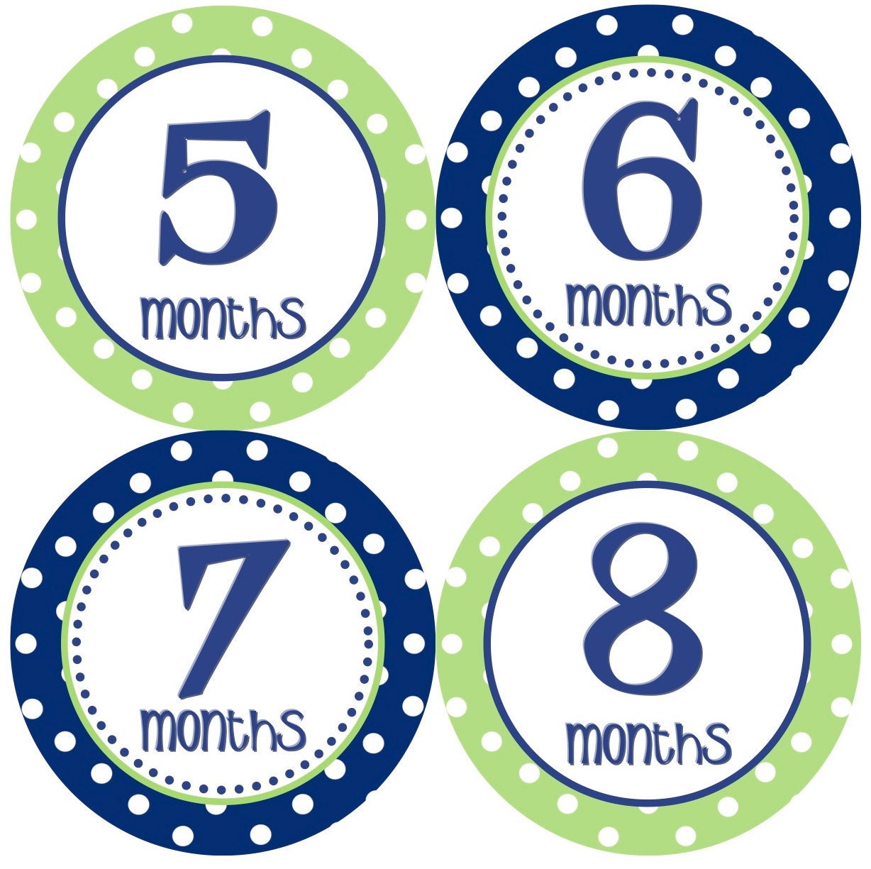 Baby Month Stickers - Boy Monthly Onesie Stickers Navy Blue Green Polkadot First Year Month Stickers Baby Shower Gift and Photo Prop - Trip2