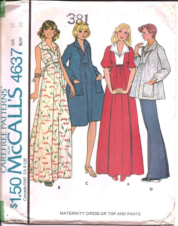 1970s Maternity Dress Top - Vintage Sewing Pattern McCall's 4637 - 38 Bust UNCUT