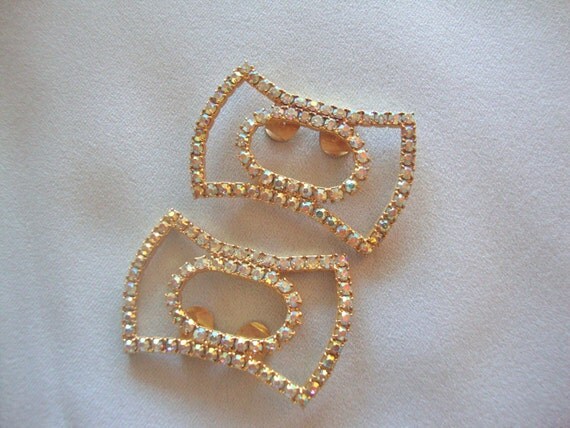 Huge Vintage Rhinestone Shoe Clips with Aurora Borealis Stones