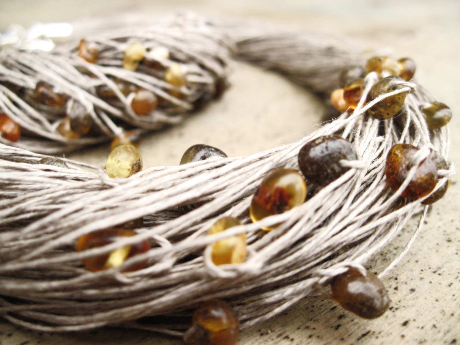 Raw Baltic Amber Necklace and Amber Bracelet Set, Natural  Linen Jewelry