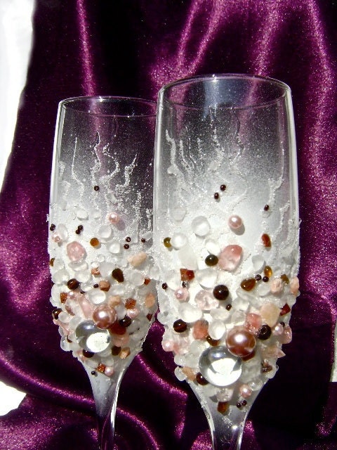 Wedding champagne glasses Hand decorated unique wedding toasting flutes
