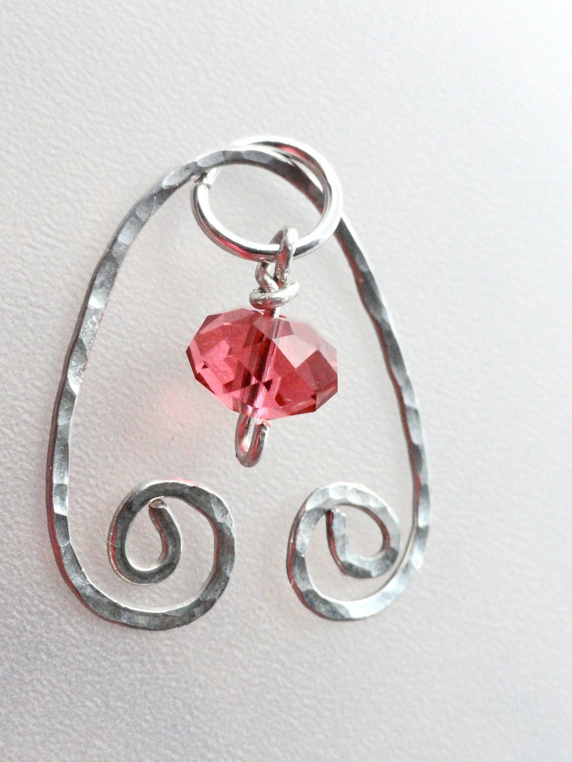 Hammered Sterling Silver Spiral Pendant with Honeysuckle Rose Swarovski Crystal