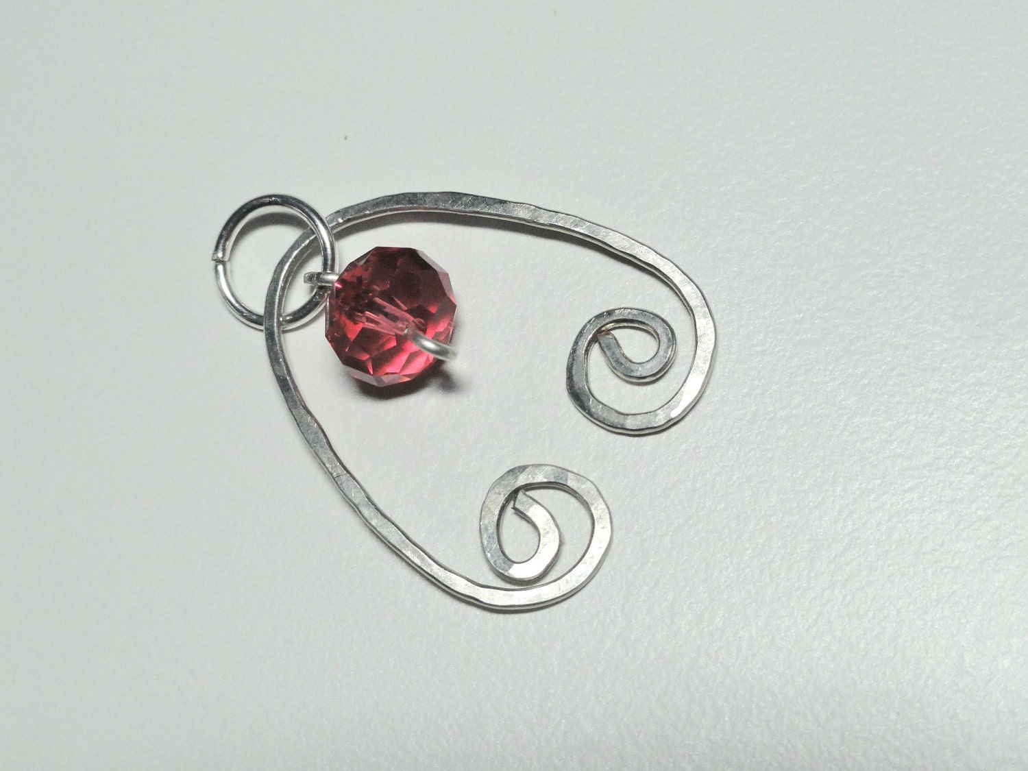 Hammered Sterling Silver Spiral Pendant with Honeysuckle Rose Swarovski Crystal