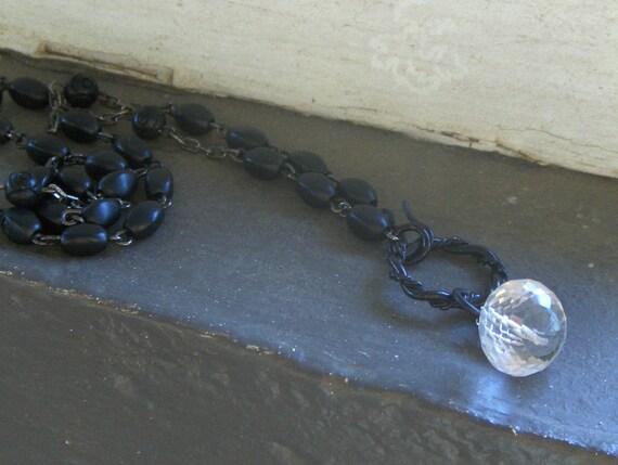 Hallowed be thy name. Crystal Quartz Onion Briolette and vintage rosary upcycled necklace