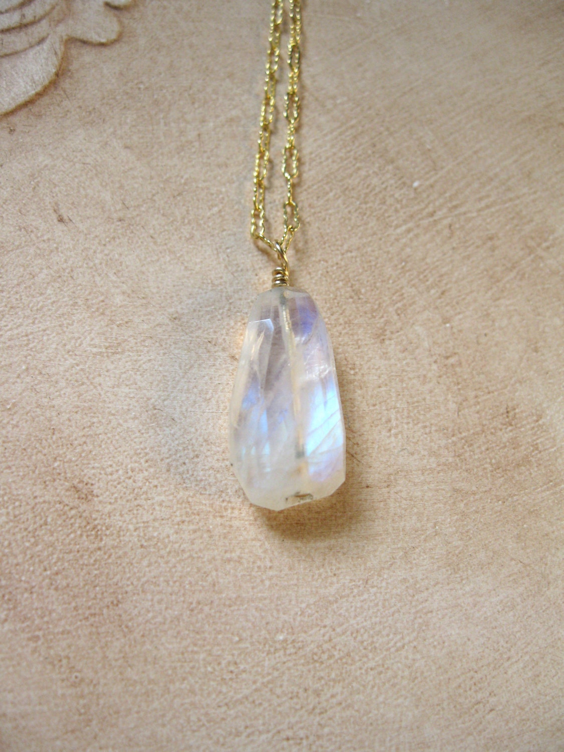 Rainbow Moonstone Nugget, Gold Necklace