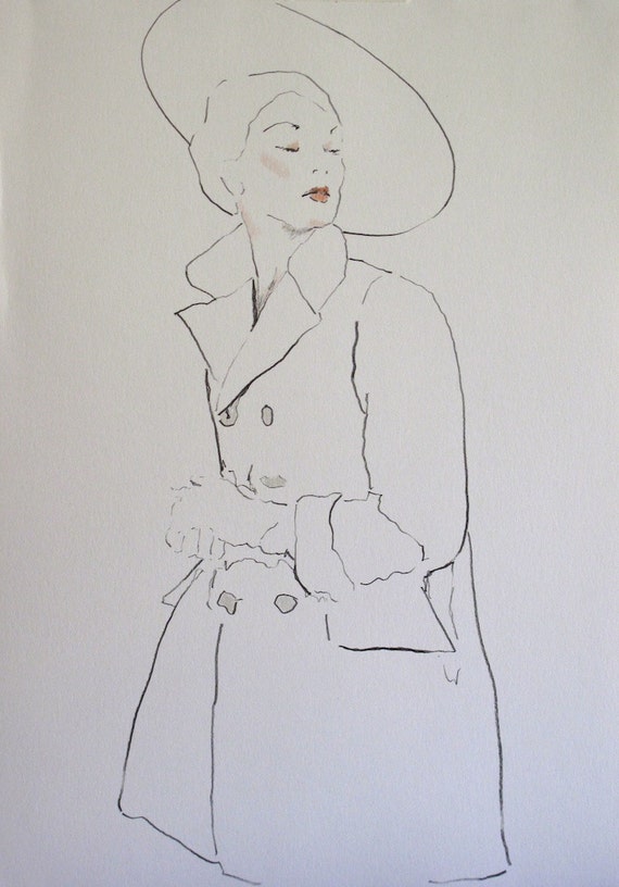 Gloved Lady ORIGINAL FASHION ILLUSTRATION Vintage Inspired