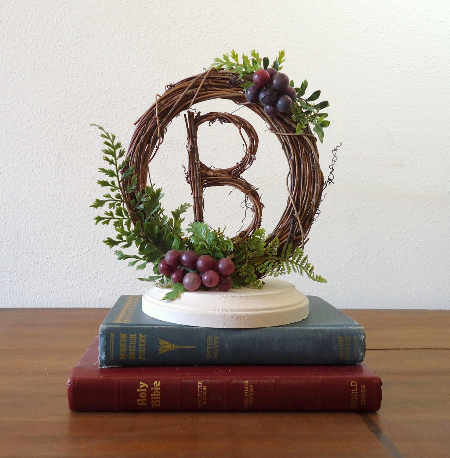 Vineyard Wedding Cake Topper with Grapevine Letter and Grapes