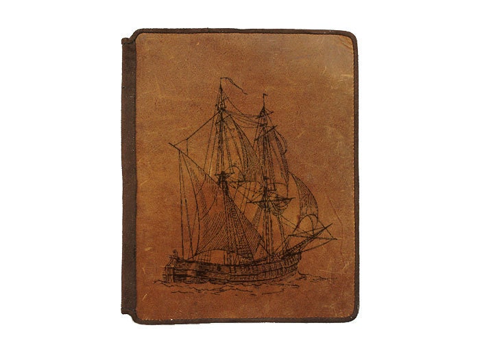 Ipad 2 Leather Book Cover Case - Sail Boat