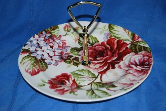 Garden Party Floral Sweets-Appetizer-Tidbit Handled Plate-Hand Drilled