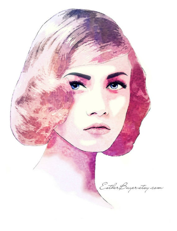 Contemplation - Watercolor Fashion Illustration 20s Style Painting Print