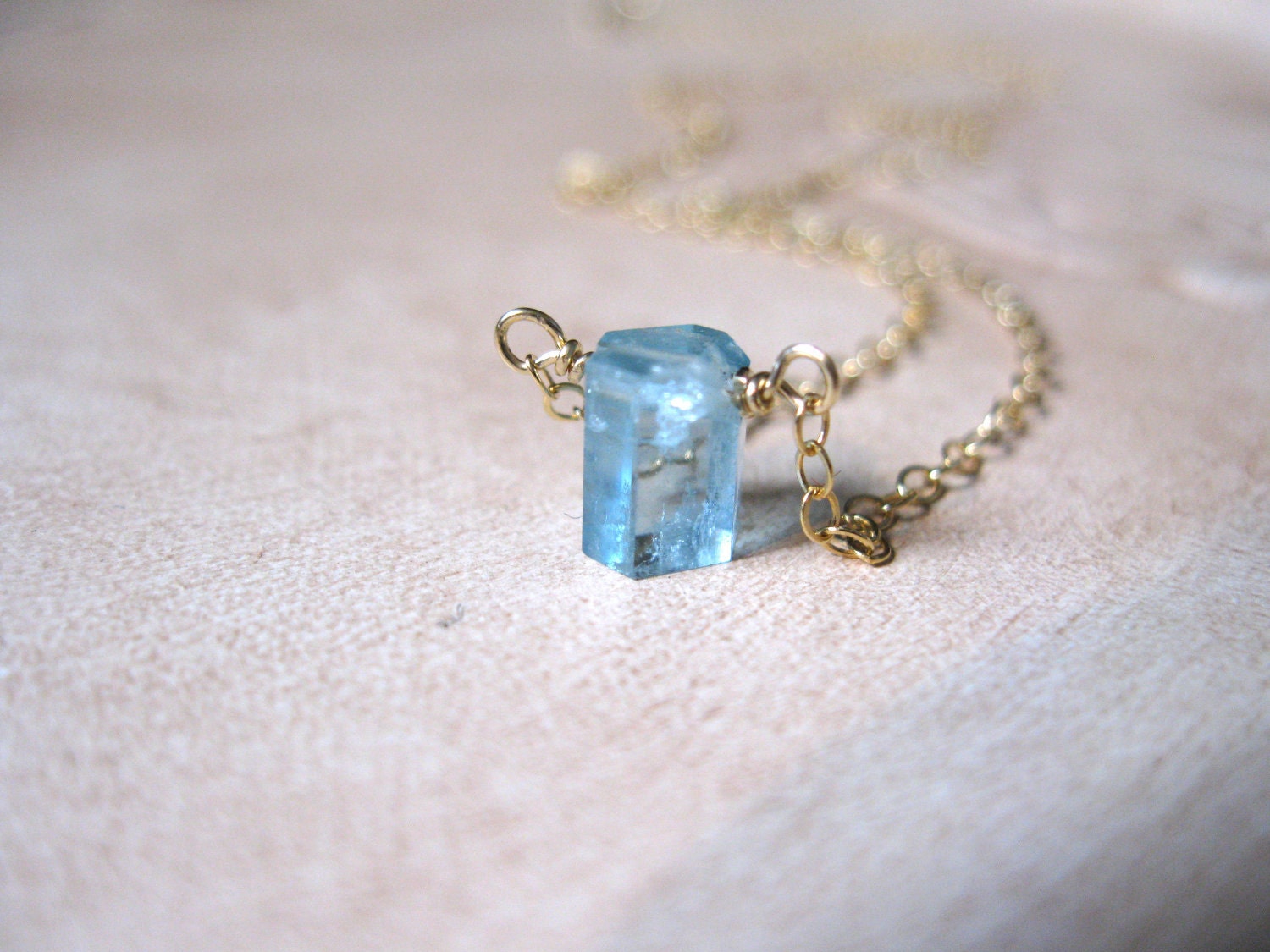 Aquamarine Crystal Nugget, Gold Necklace