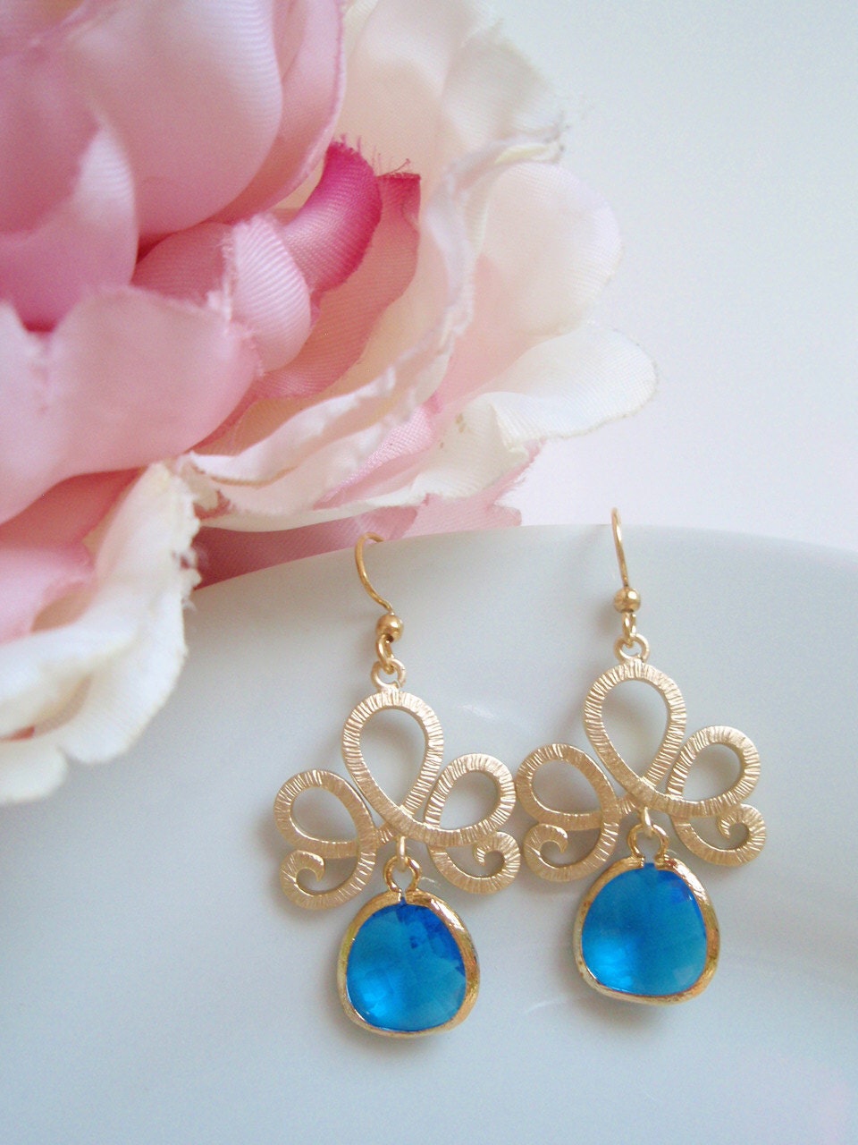 Gold Tiara - Capri Blue Earrings