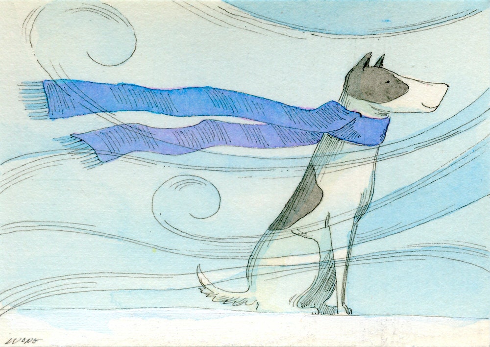 Original ACEO Painting -- Scarf on a windy day