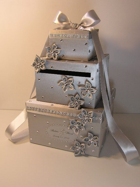 Silver Wedding Card Box Gift Card Box Money Box HolderCustomize your color