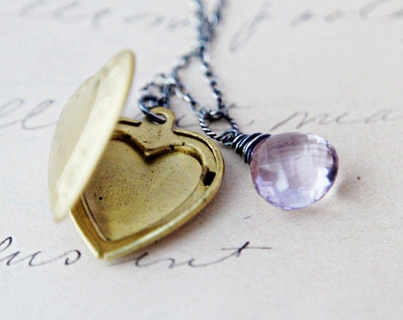 Rosa Ametista Coração Colar Locket Latão Charme Sterling Silver Valentines Segredo Moda Menos de 50 Valentine