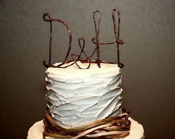 Rustic Whimsical Initial Monogram Cake Topper Table Centerpiece