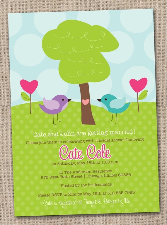 Printable Bridal Shower Invitations Purple and Blue Love Birds Digital File
