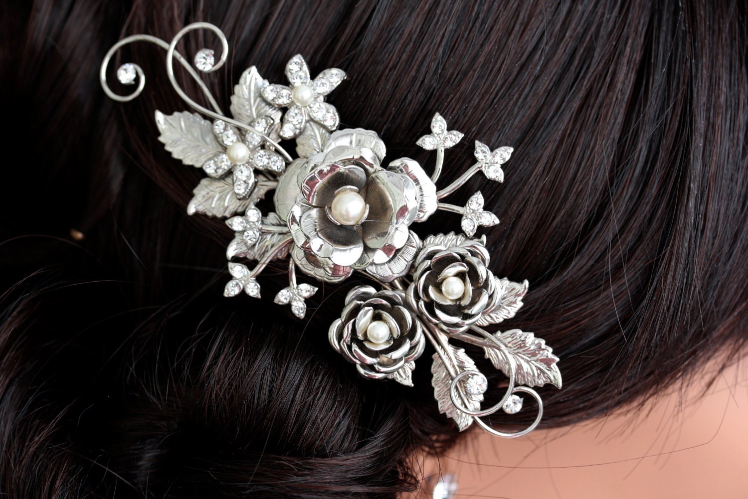 Wedding Hair Rose Bridal Comb Vintage Wedding Head piece Flowers and 