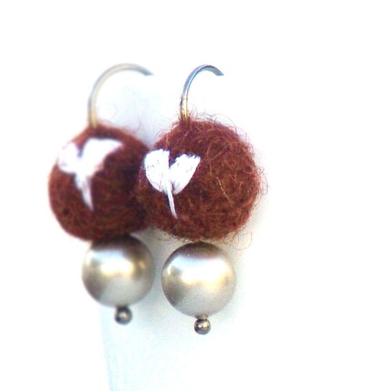 Drop Earrings White Heart On Chocolate by Catherine Jeltes as galleryzooartdesigns on Etsy from etsy.com