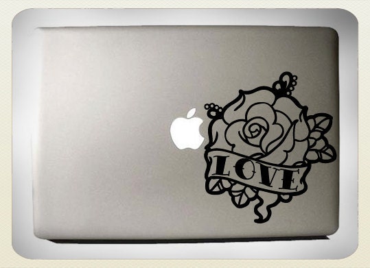 Tattoo inspired Old School Rose laptop decal Easy to add on to any smooth 