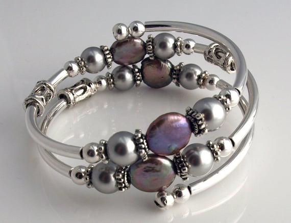 Embraceling  Light gray coin pearls natural by CrazyartgrrlJewelry from etsy.com