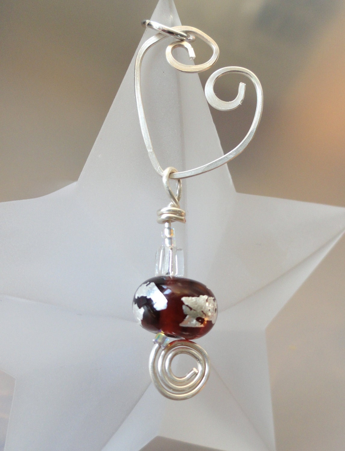 Handmade Hammered Silver Heart With Crimson Red Lampwork Dangle