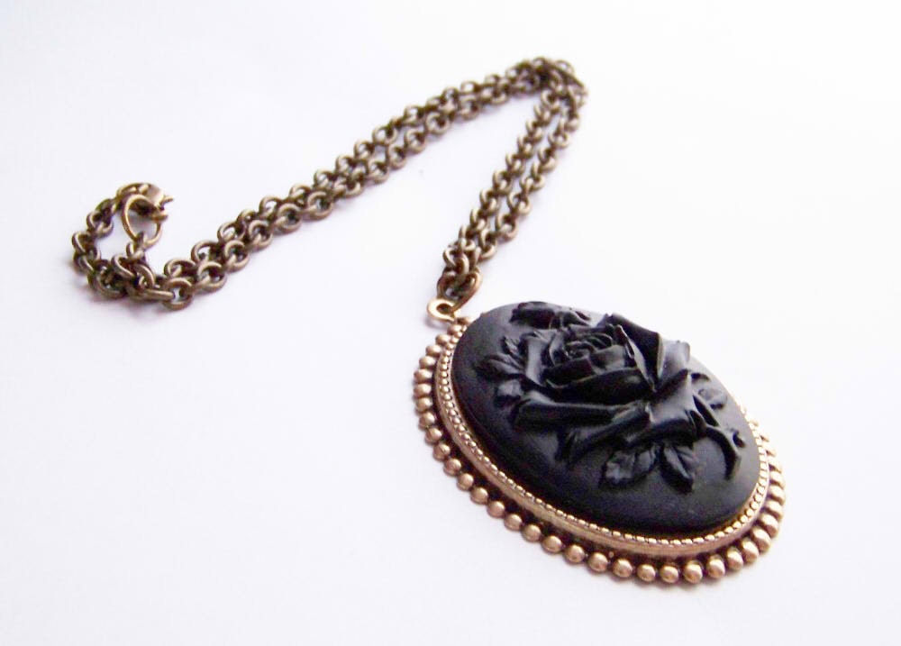 Black Rose Cameo Necklace