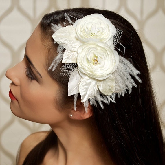 Ivory Bridal Headpiece Ivory Hair Flowers Wedding Head Piece Wedding Hair 