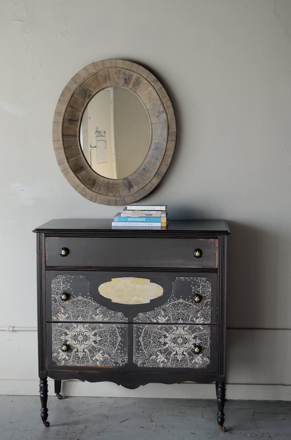 RESERVED LISTING for Charity: gerda- painted chest with wallpaper insets