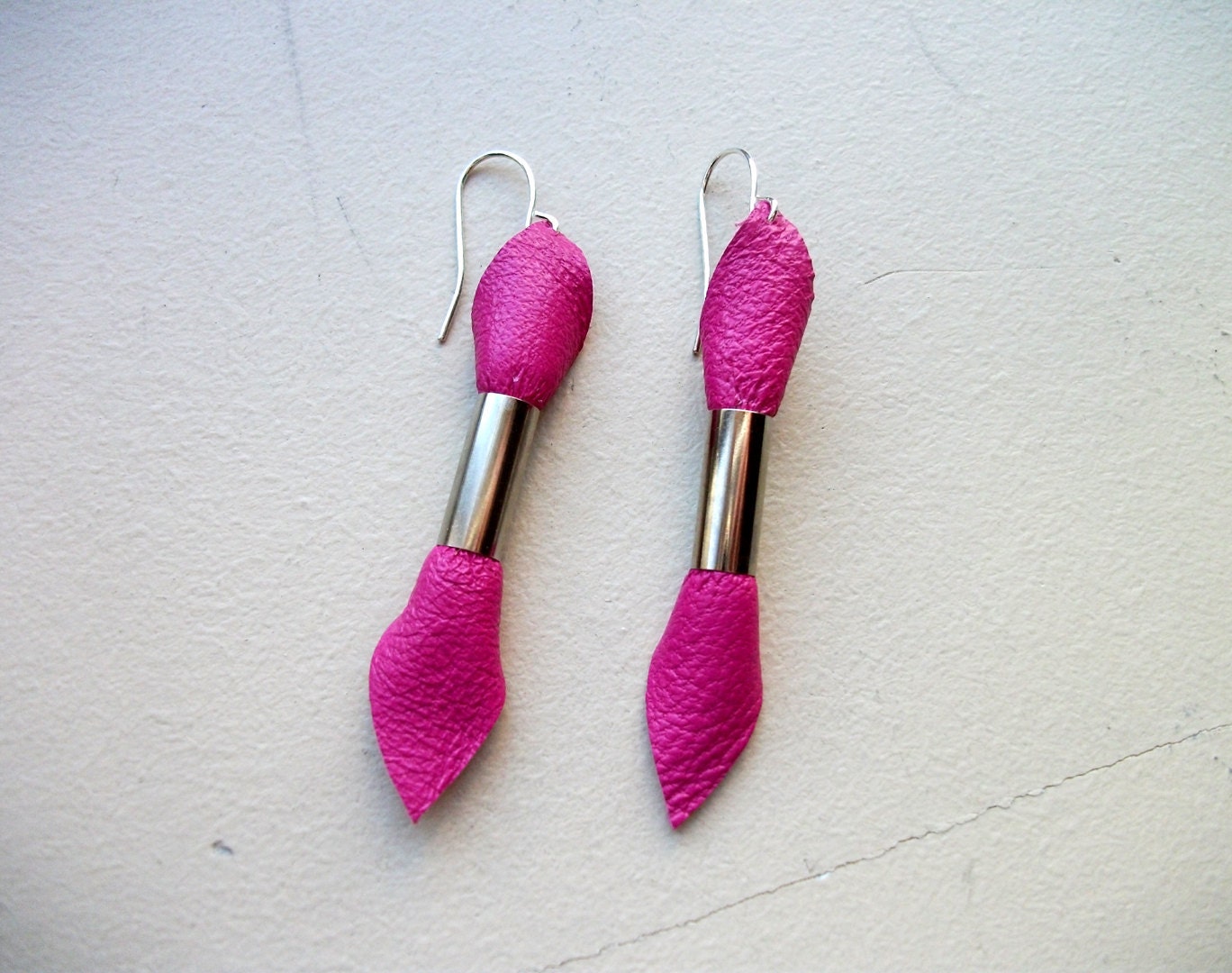 Hot Pink Leather and metal earrings