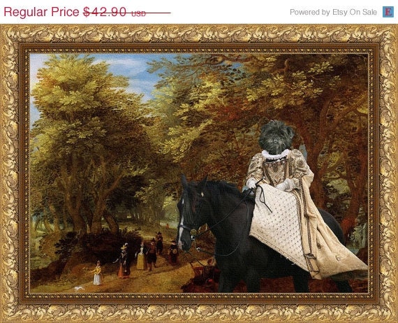 Affenpinscher - Walking on the road through the old trees FINE ART CANVAS PRINT