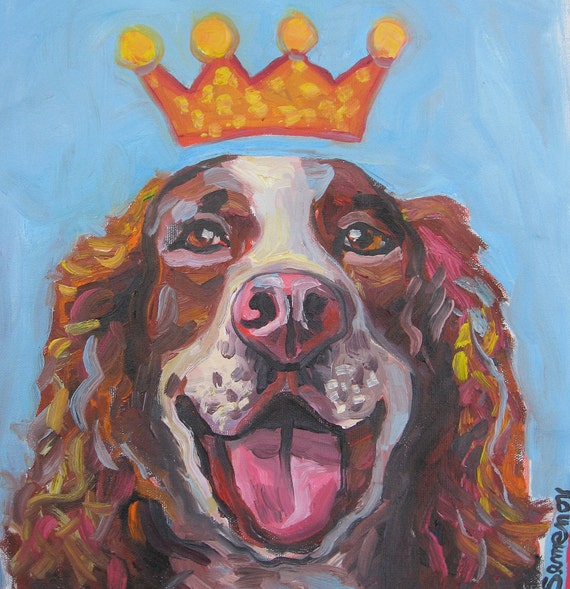 Smiling Spaniel with a Crown Original Painting