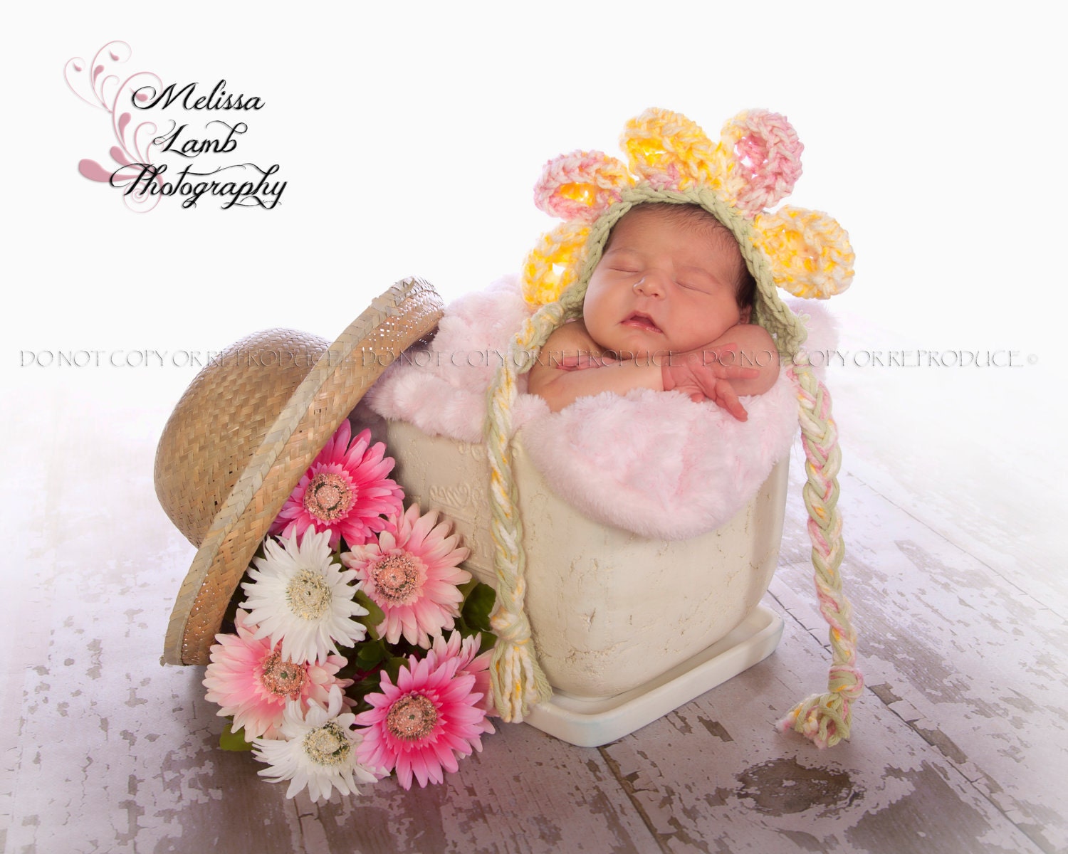 Baby Flower Bonnet- Pink, Green, Yellow