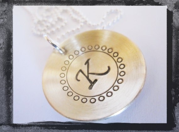 Hand Stamped Necklace - Personalized Jewelry - Yellow Brass Initial Pendant
