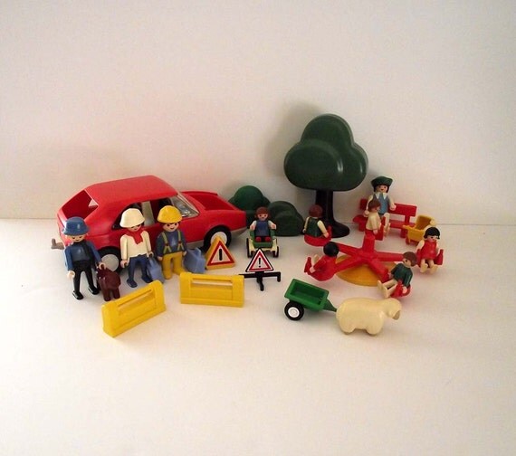 Vintage Grobra Playmobil Mixed Lot People Car Trees Accesories