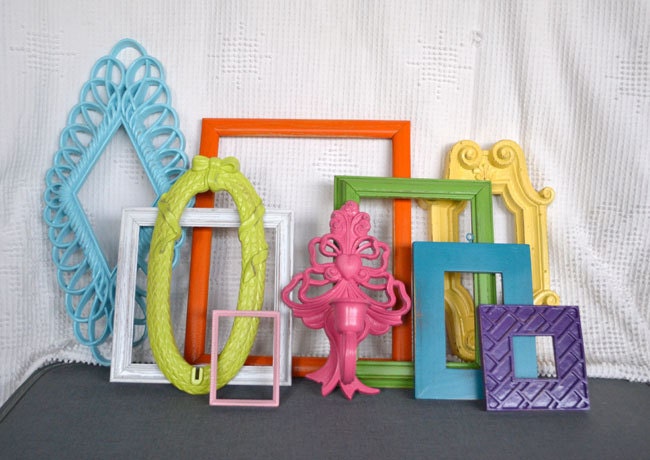 Bright Painted Frames & Mirror Set of 10 - Upcycled painted frame collection.. great for Gallery Wall/Cottage or Teen Girl Kids Bedroom